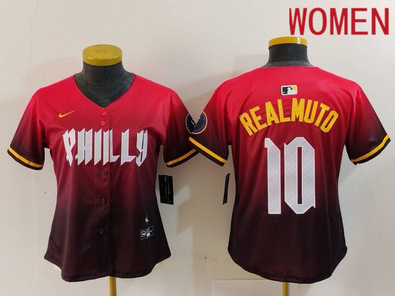 Women Philadelphia Phillies #10 Realmuto Red City Edition 2024 Nike MLB Jersey style 1